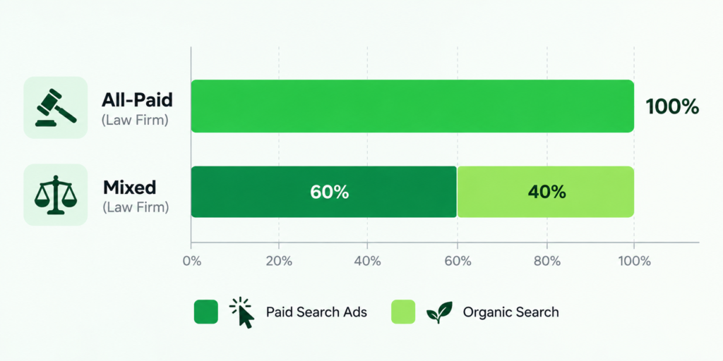 Illustration contrasting a rented advertising slot with a growing sapling representing organic content that compounds over time